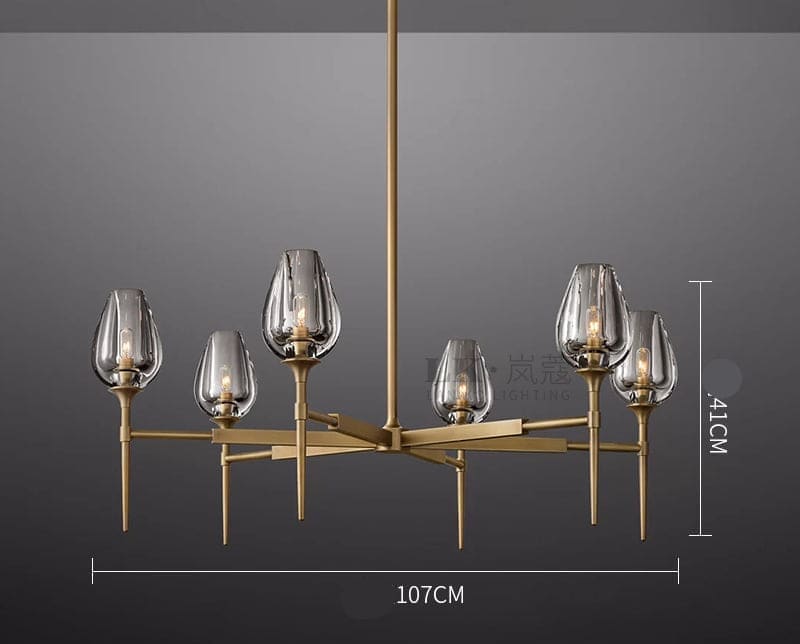 Smoked Glass Candle Chandelier | Modern Brass Fixture for Dining Room - Chandeliers
