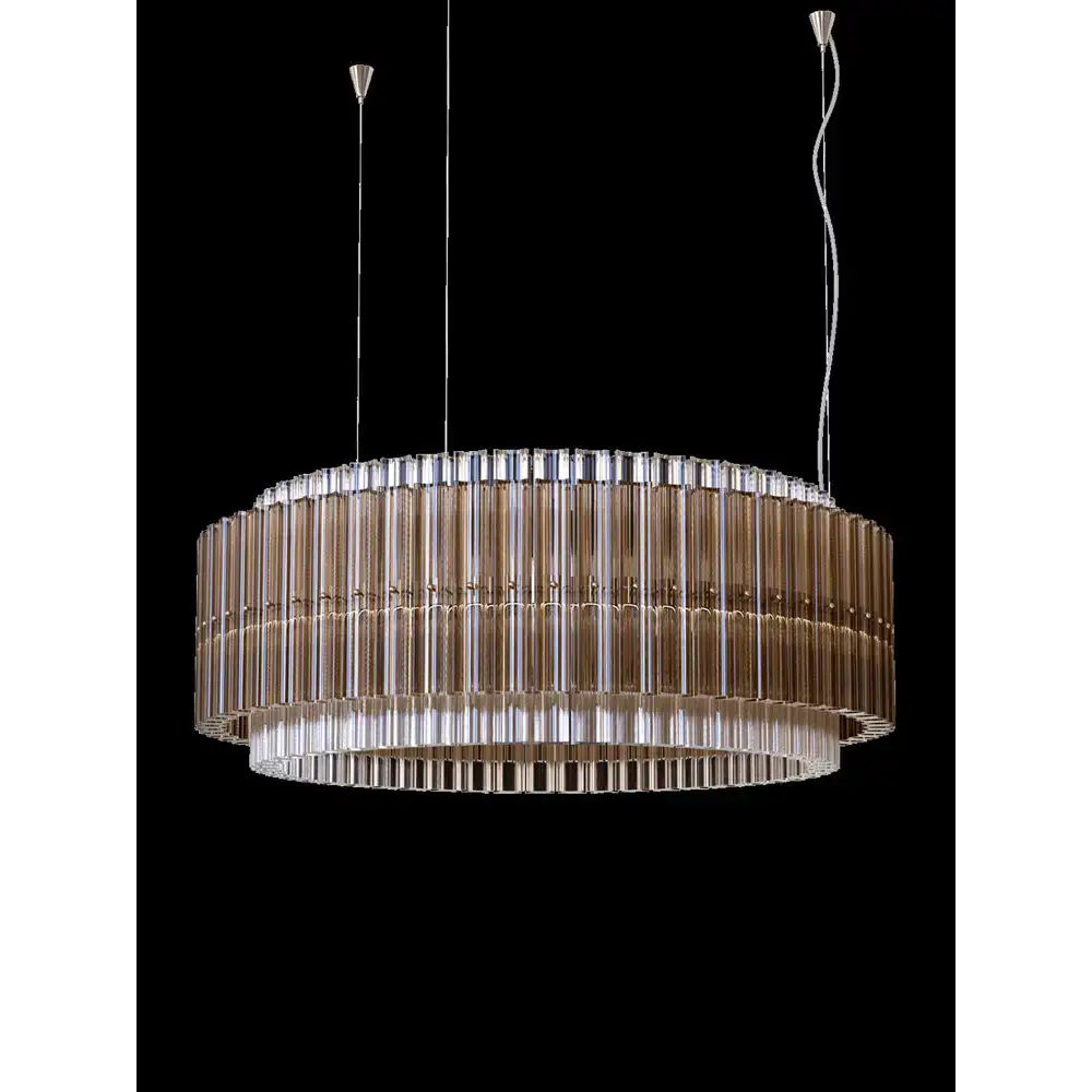 Smoked Glass Drum Chandelier | Tiered Modern Crystal Statement Light - Chandeliers