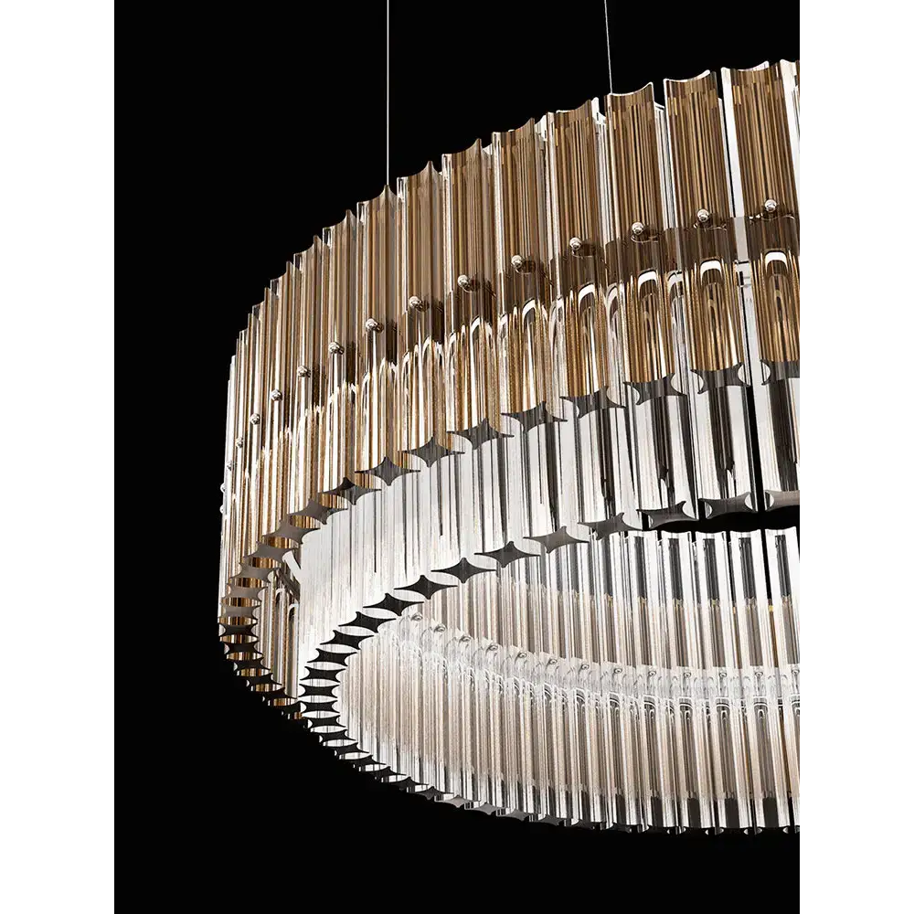 Smoked Glass Drum Chandelier | Tiered Modern Crystal Statement Light - Chandeliers