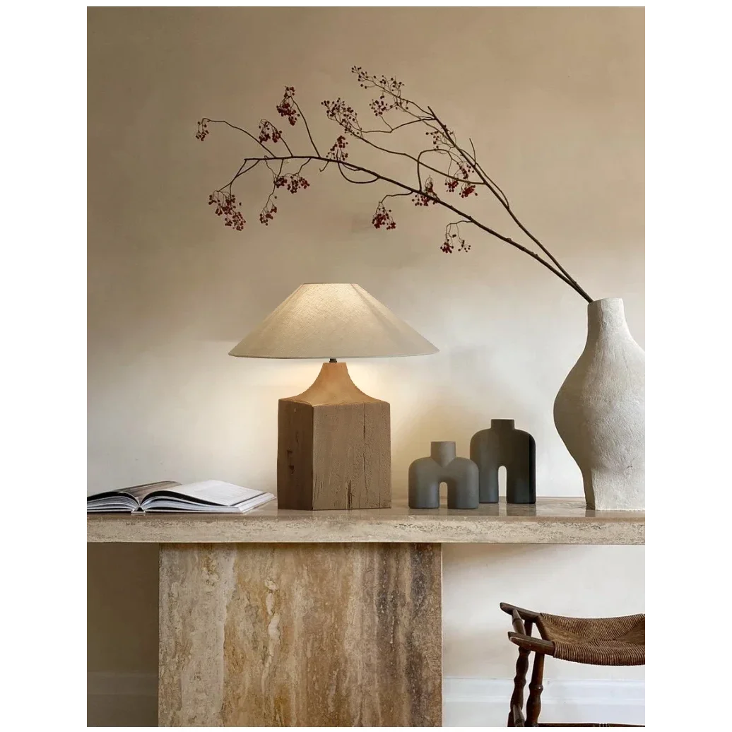 Solid Wood Columnar Floor Lamp for Living Room Bedroom Minimalist Design Japandi