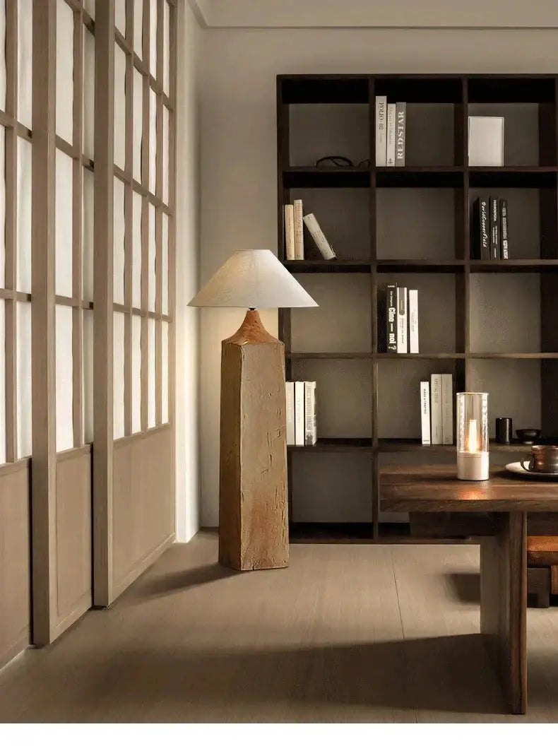 Solid Wood Columnar Floor Lamp for Living Room Bedroom Minimalist Design Japandi - Lamps