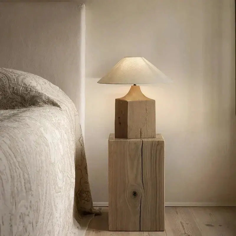 Solid Wood Columnar Floor Lamp for Living Room Bedroom Minimalist Design Japandi - Lamps