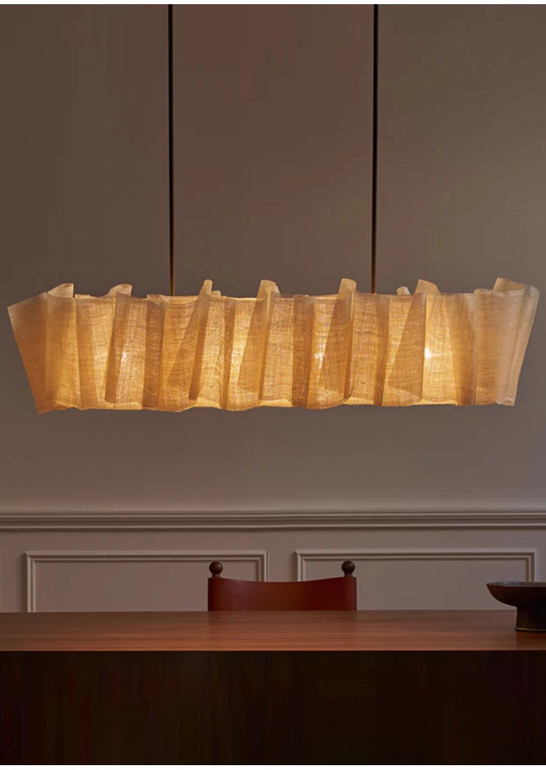 Woven Abaca Fiber Linear Chandelier for Dining Table or Kitchen Island Japandi Coastal Pendant Light Casalolalights