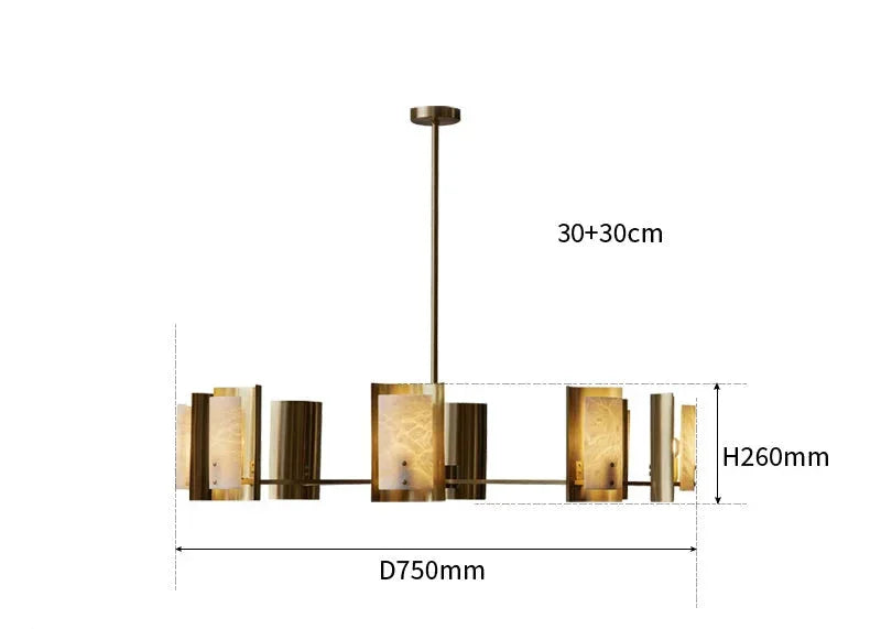 Spanish Alabaster Round Chandelier | Brass Modern Dining Room Light