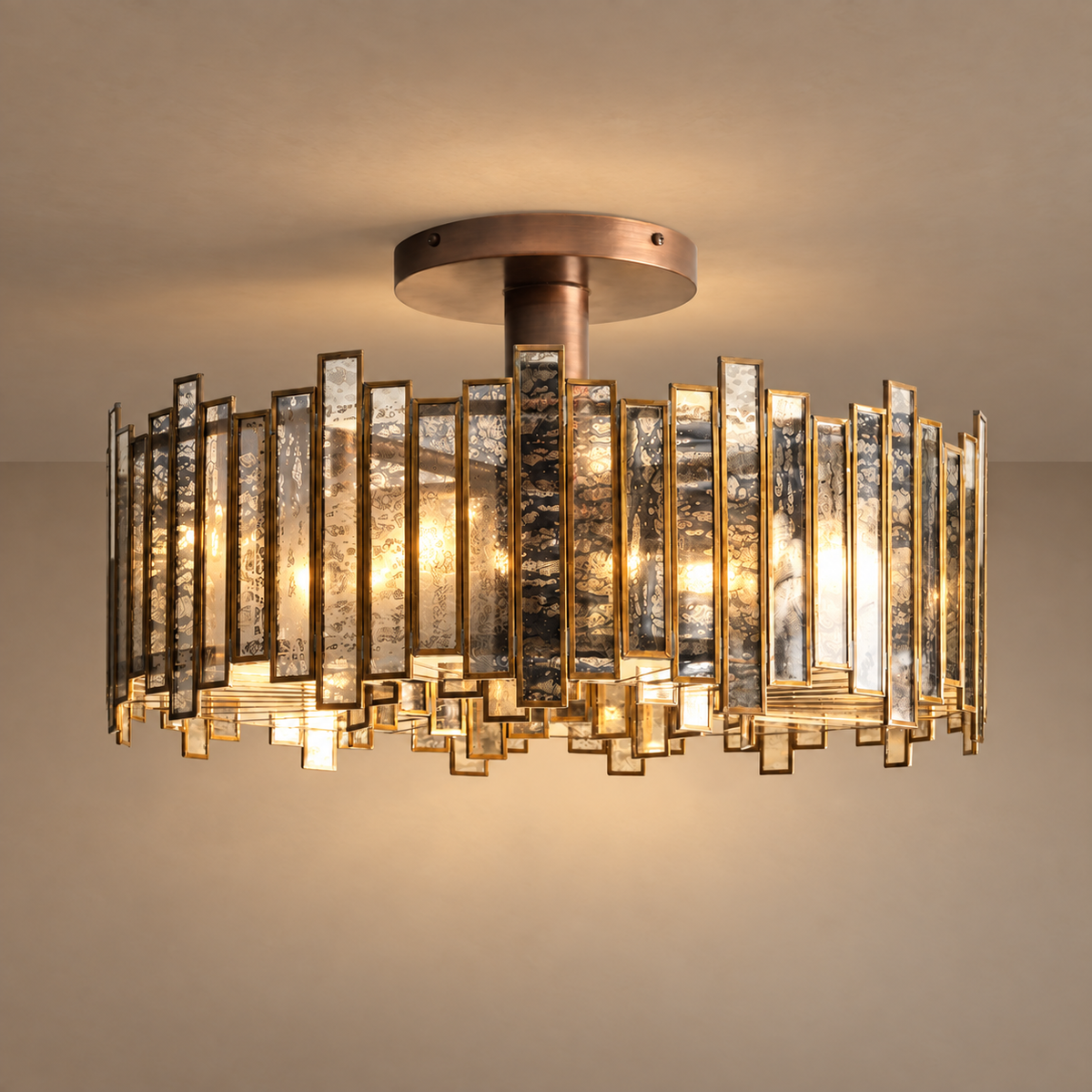 Antique Mirrored Glass Flush Mount for Bedroom or Hallway | Brass Frame 50.8 Cm (20 In) Wide Casalola Lights Luxury