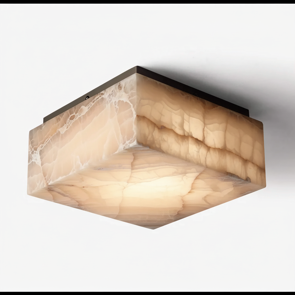 Square Alabaster Flush Mount Ceiling Light for Foyer or Bedroom | 13.8 17.7 23.6 in Solid Brass Casalola Lights Luxury
