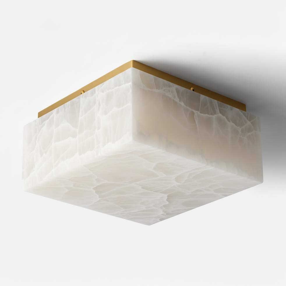 Square Alabaster Flush Mount | Solid Carved-stone & Brass Ceiling Light 35-60cm Ip65 Bathroom Casalolalights Luxury