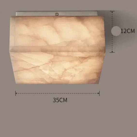 Square Alabaster Flush Mount Ceiling Light | Modern Natural Stone Fixture for Hallway Closet or Powder Room