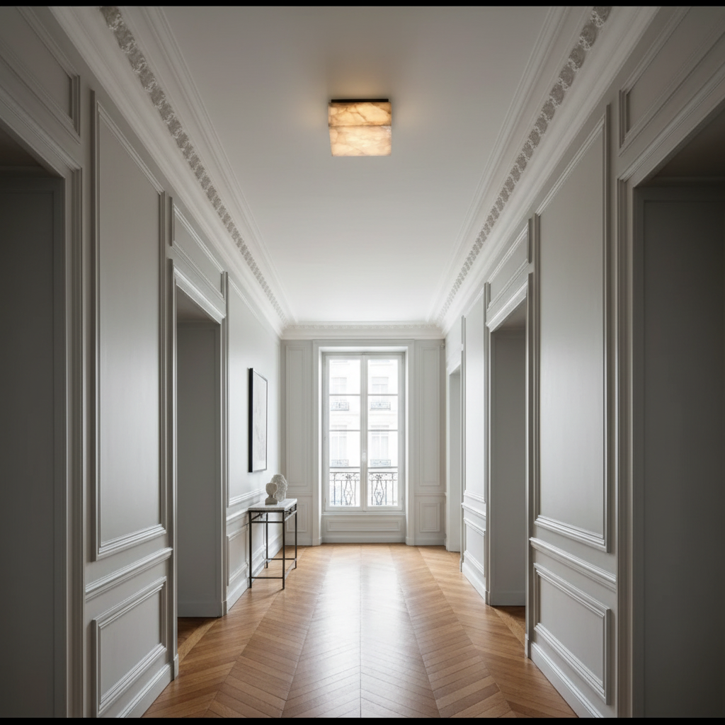Square Alabaster Flush Mount – Copper Natural Stone Ceiling Light Casalolalights Luxury Lamps for Interior Designers