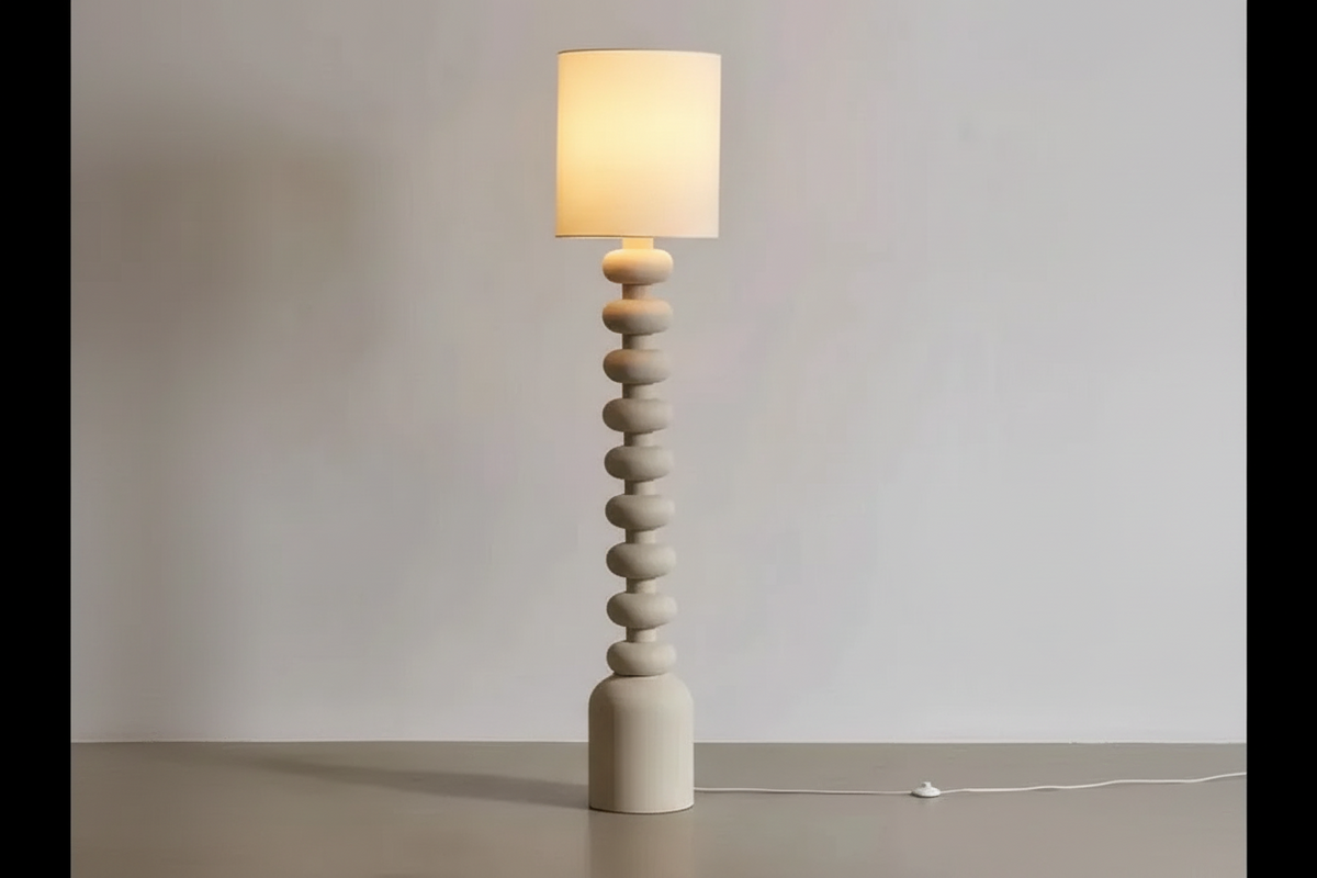 Stacked Resin Sculpture Floor Lamp Fabric Shade | E26/e27 Dimmable Option Gallery or Loft Light Casalola Lights Luxury