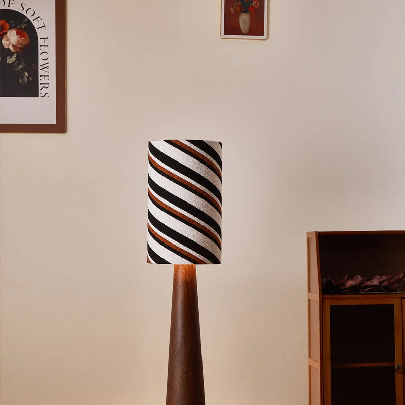 Striped Japandi Floor Lamp | Walnut Base with Sculptural Shade Casalolalights Luxury Lamps for Interior Designers