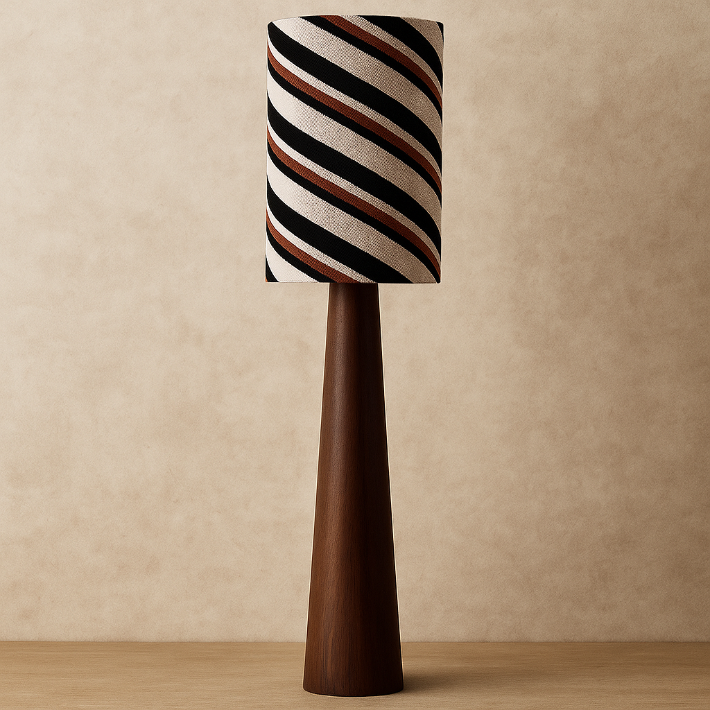Striped Japandi Floor Lamp | Walnut Base with Sculptural Shade Casalolalights Luxury Lamps for Interior Designers