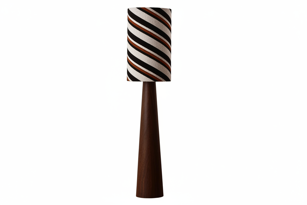 Striped Japandi Floor Lamp | Walnut Base with Sculptural Shade Casalolalights Luxury Lamps for Interior Designers