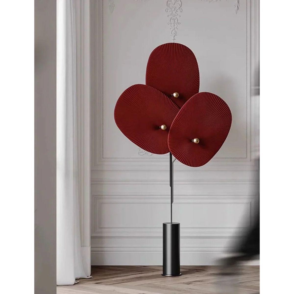 Pleated Linen 3 Light Floor Lamp Weighted Base | Tall Fan Shades 4 Colors Dimmable Option Art Deco Casalola Lights
