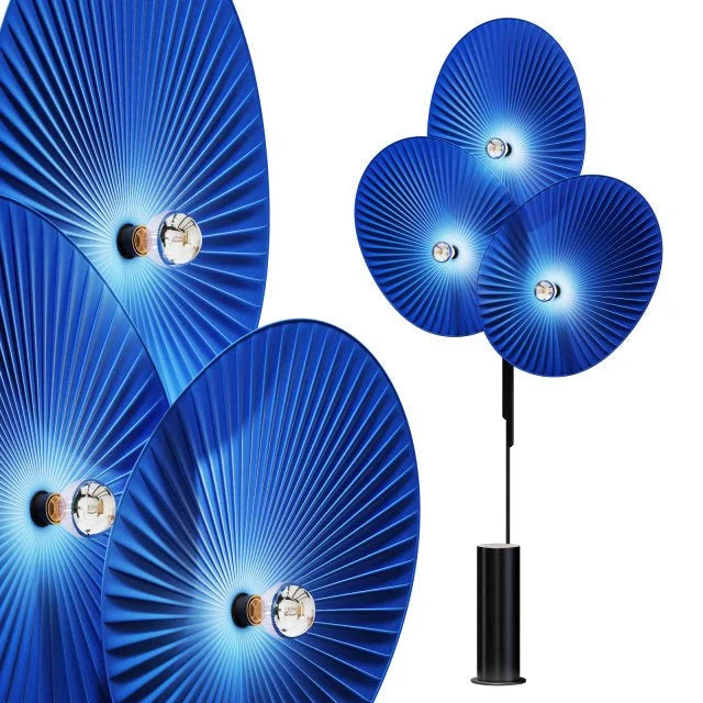 Pleated Linen 3 Light Floor Lamp Weighted Base | Tall Fan Shades 4 Colors Dimmable Option Art Deco Casalola Lights