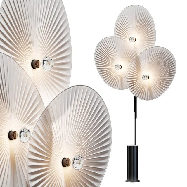 Pleated Linen 3 Light Floor Lamp Weighted Base | Tall Fan Shades 4 Colors Dimmable Option Art Deco Casalola Lights