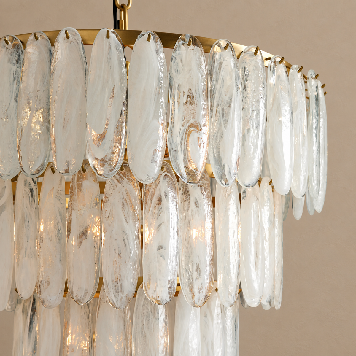 Swirled Glass Tiered Chandelier Brass | Tall Three Tier Form for an Entryway or Stairwell Custom Chain Casalola Lights