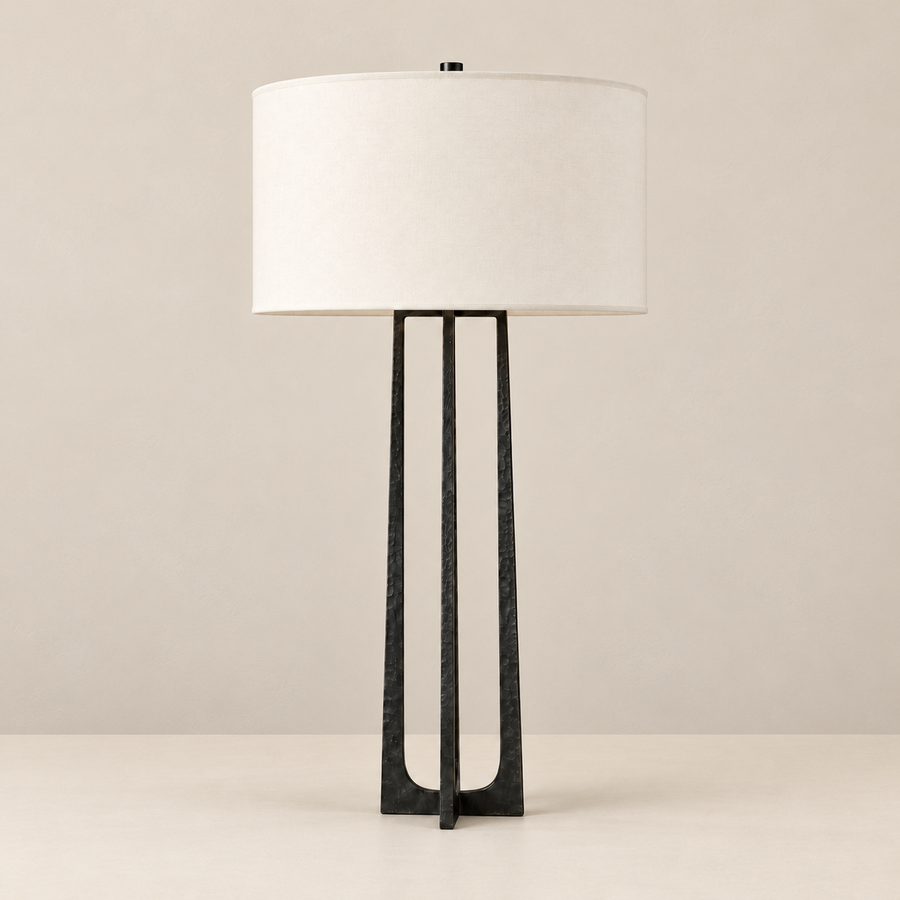Tall Black Hammered Copper Table Lamp