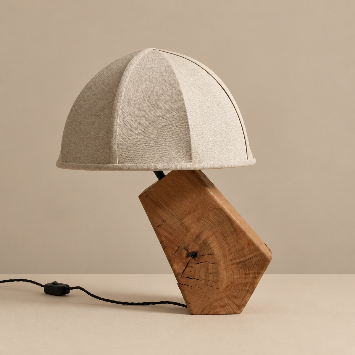 Tanaka timber table lamp switched off on a beige background