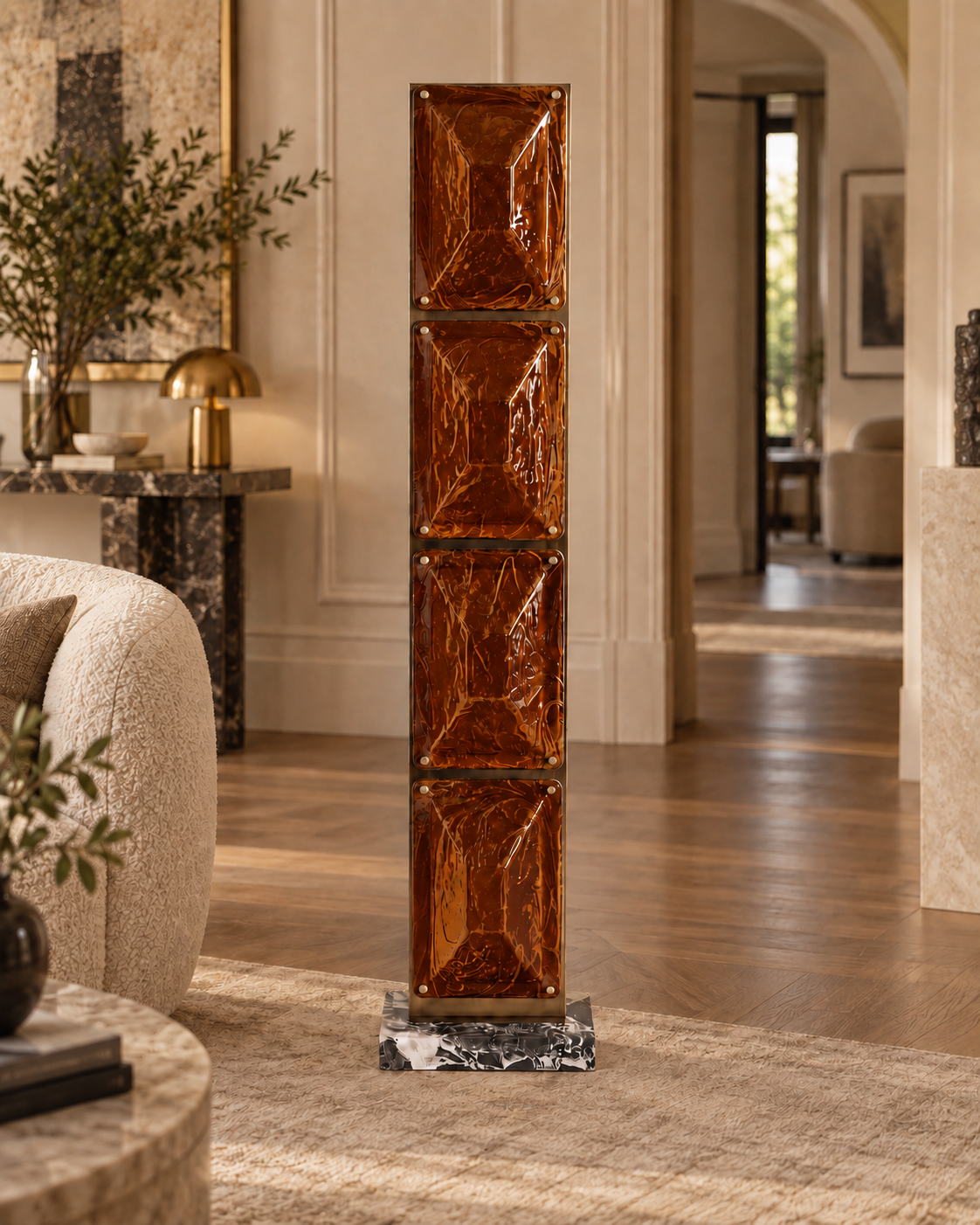 Amber Tapered Glass 4 Light Floor Lamp Brass Base | 160cm Tall E26/e27 Dimmable Option Art Deco Casalola Lights Luxury