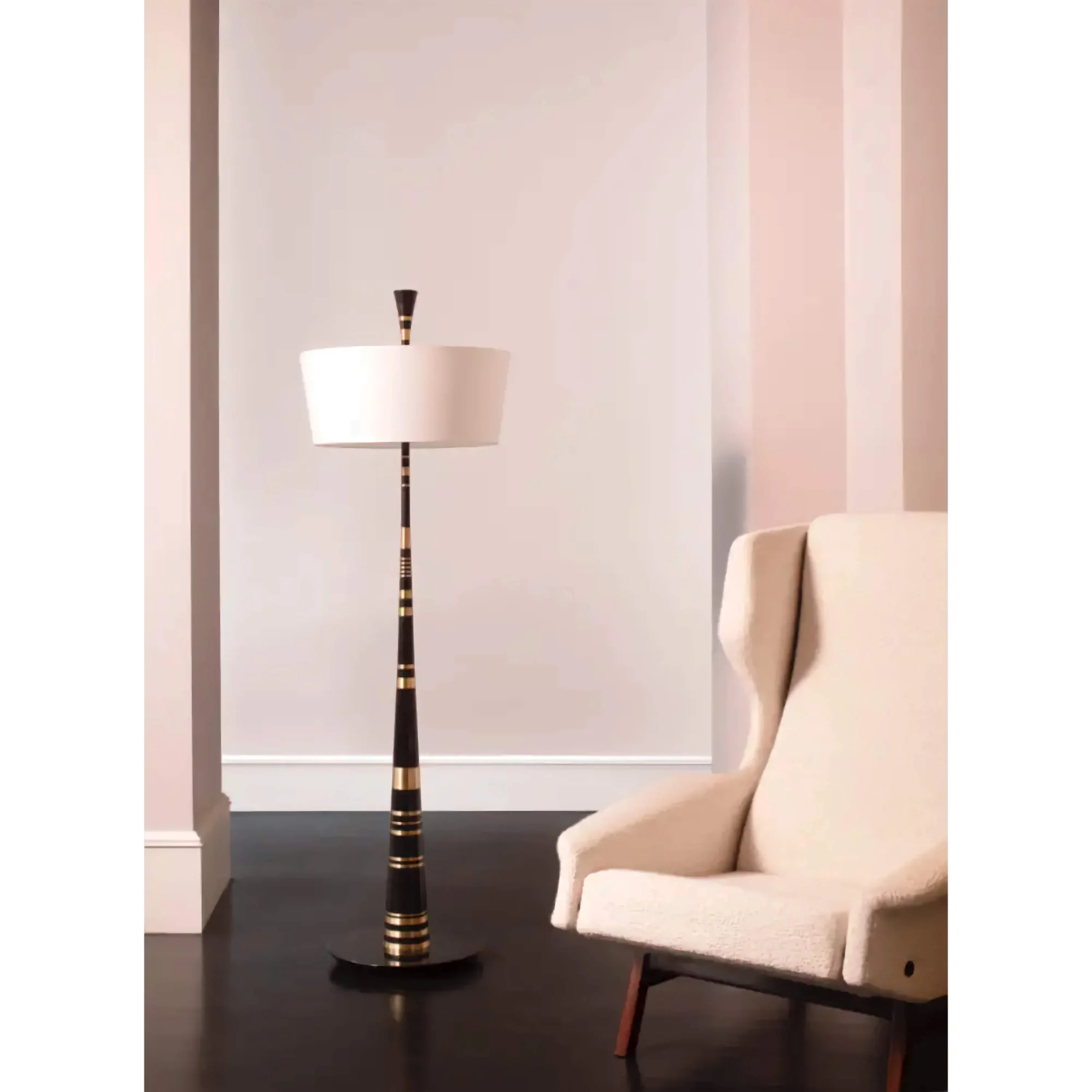 Tapered Lacquer & Brass Floor Lamp | Handcrafted Deco Lighting