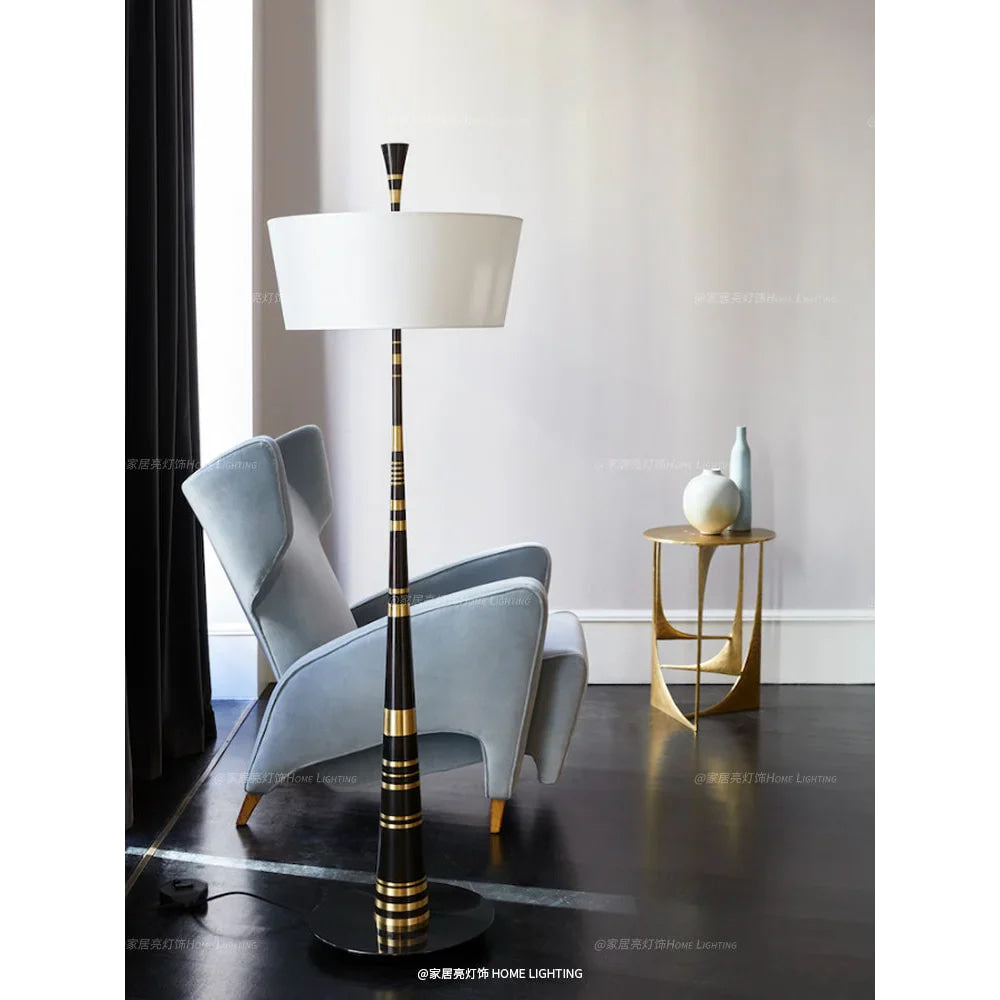 Tapered Lacquer & Brass Floor Lamp | Handcrafted Deco Lighting