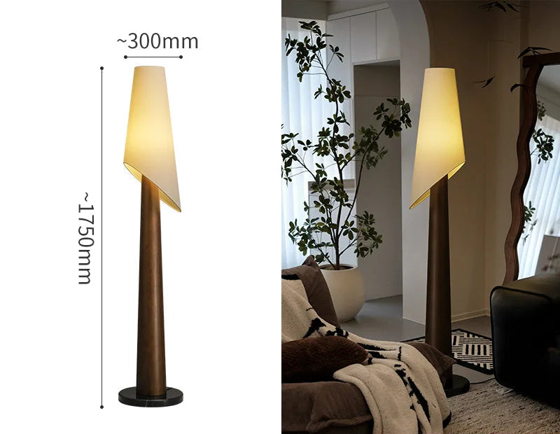Living Room Black Ash Wood Tapered Floor Lamp – Contemporary Space Saving Accent Lighting with Warm Ambient Soft Glow