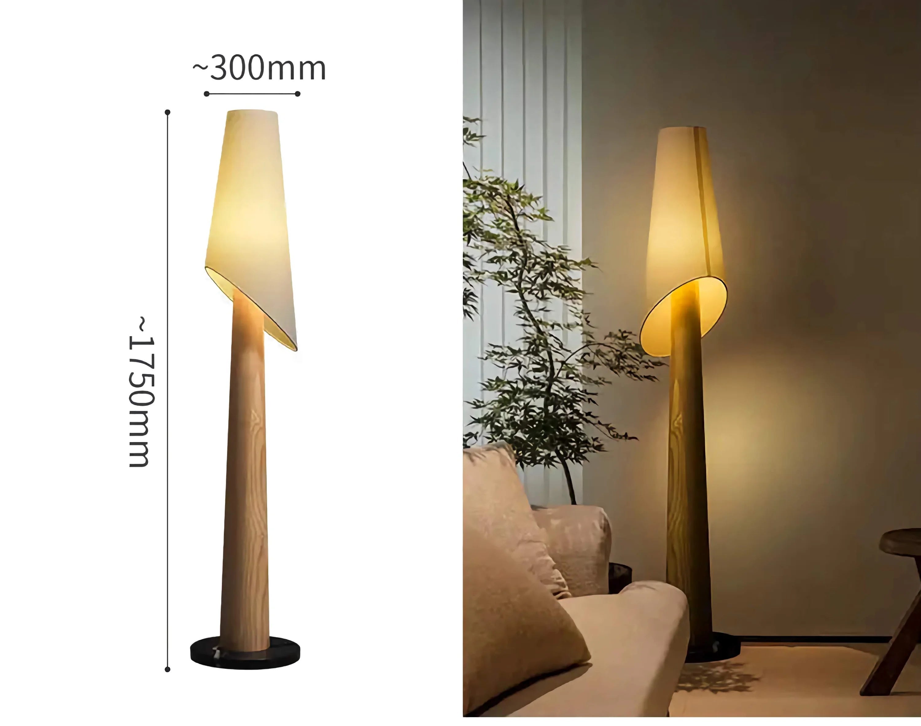 Living Room Black Ash Wood Tapered Floor Lamp – Contemporary Space Saving Accent Lighting with Warm Ambient Soft Glow
