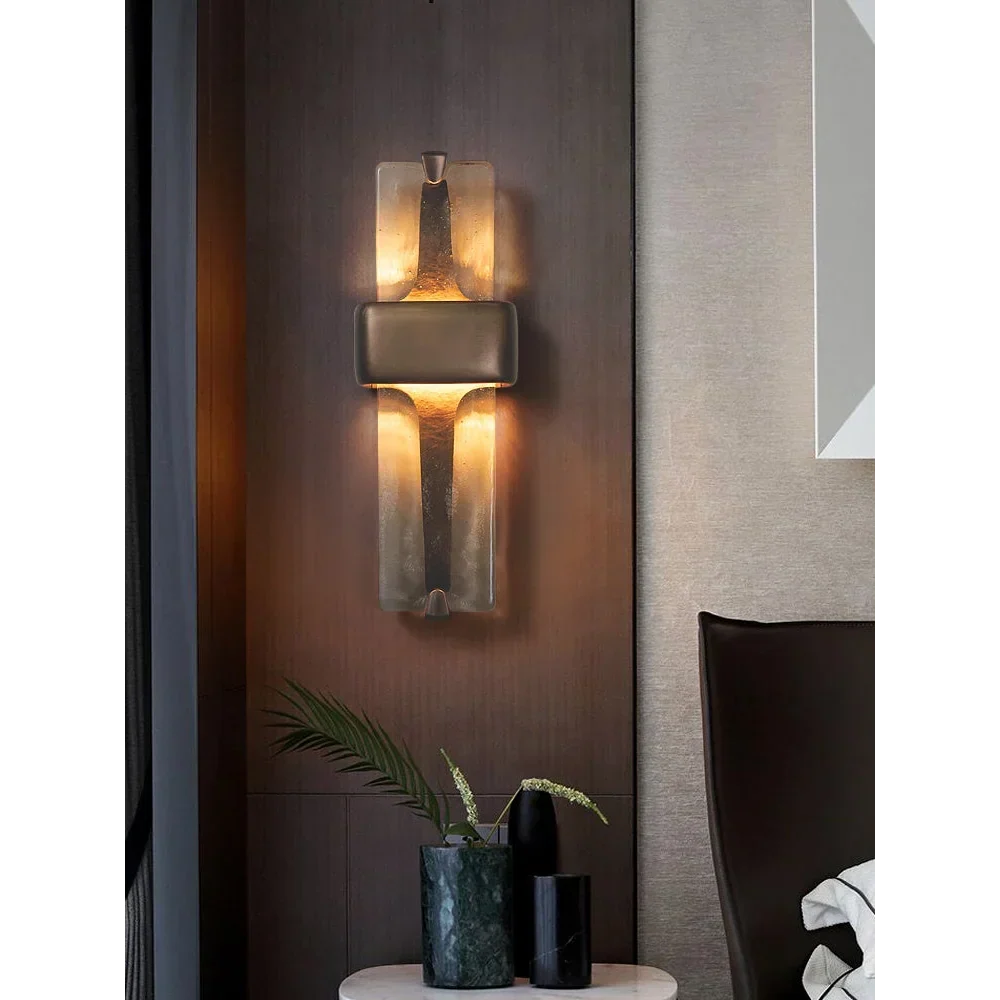 Glass & Brass Wall Sconce | Vertical Textured-glass Modern Minimalist Hallway Living Casalolalights Luxury Lamps