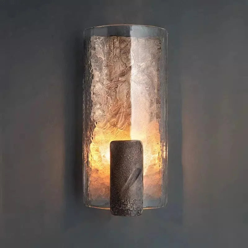 Brutalist Textured Metal Glass Wall Sconce – Organic Modern Cylinder Light Casalolalights Luxury Lamps for Interior