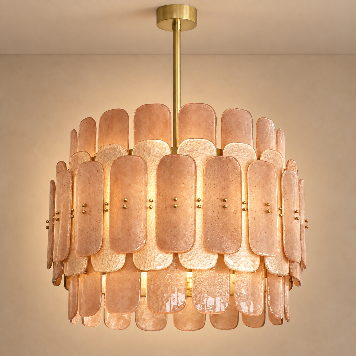 Glass and Brass Chandelier Compact Round Form | from an 8 Ft Ceiling Custom Rod Sloped Casalola Lights Luxury Lamps