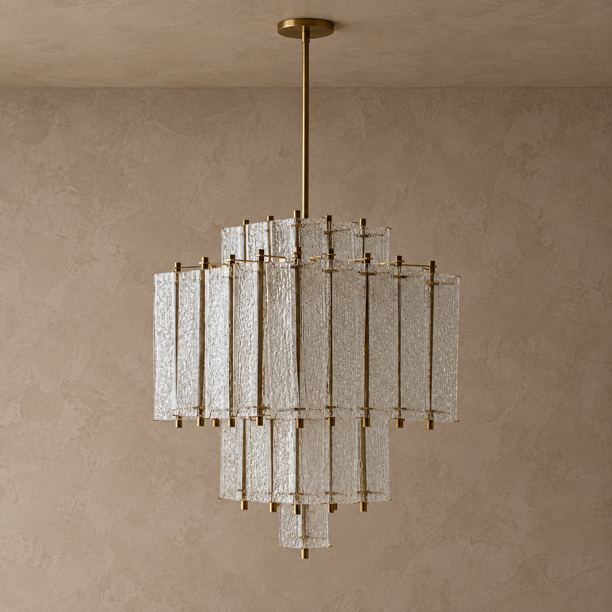 Hand Blown Glass Chandelier Brass | Tall Vertical Form for a Stairwell or Entrance Hall Compact Casalola Lights Luxury