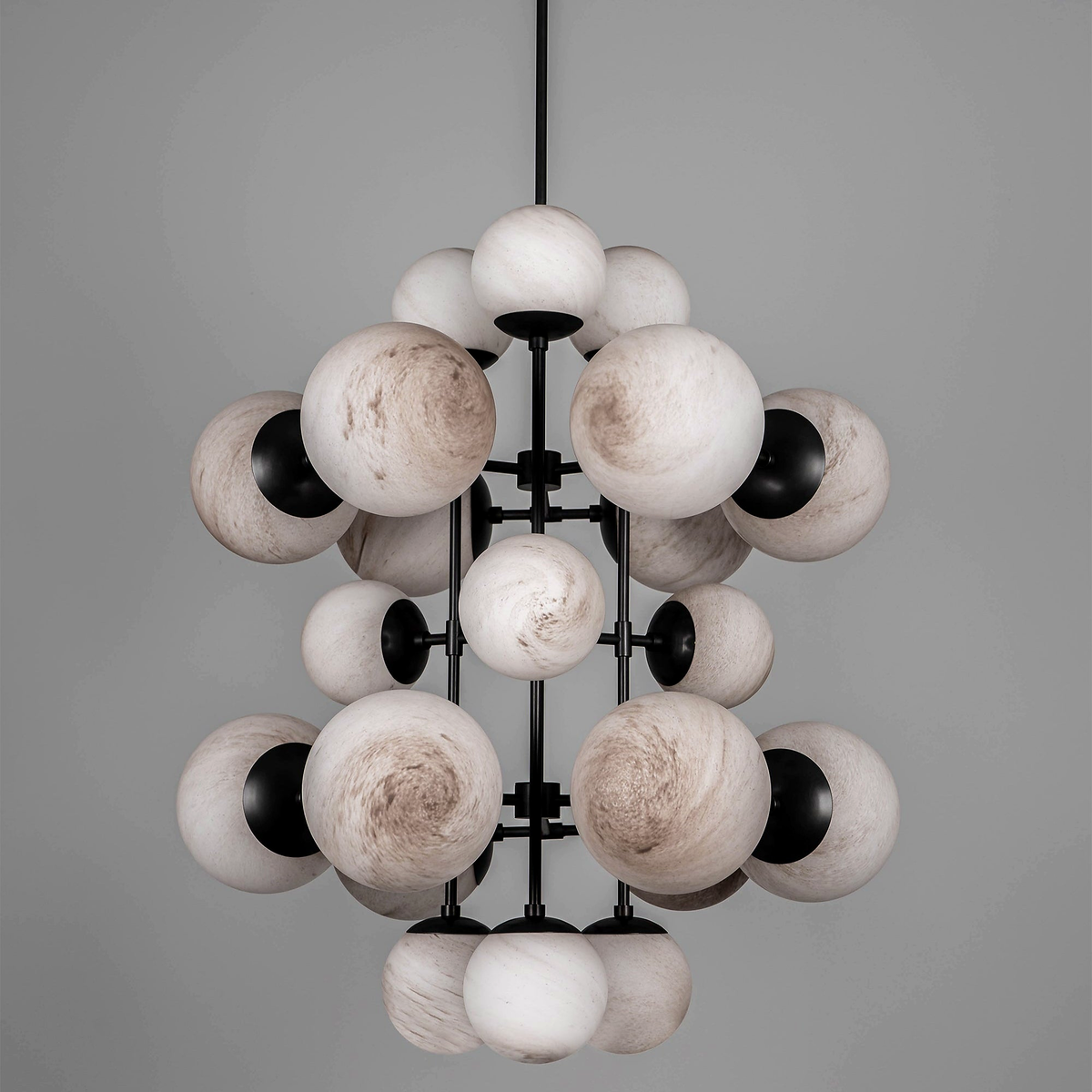Alabaster or Glass Globe Chandelier for Foyer Stairwell | 19 Spheres 44.5 in Tall Brass Black Casalola Lights Luxury