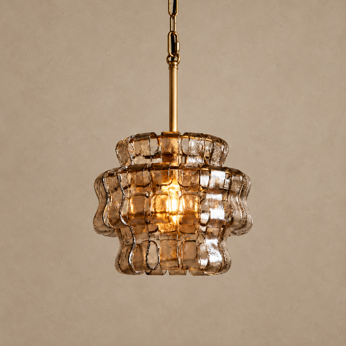 Clear Textured Glass Pendant Brass | Compact Shade Warm Dimensional Glow Bedside or in a Row Casalola Lights Luxury