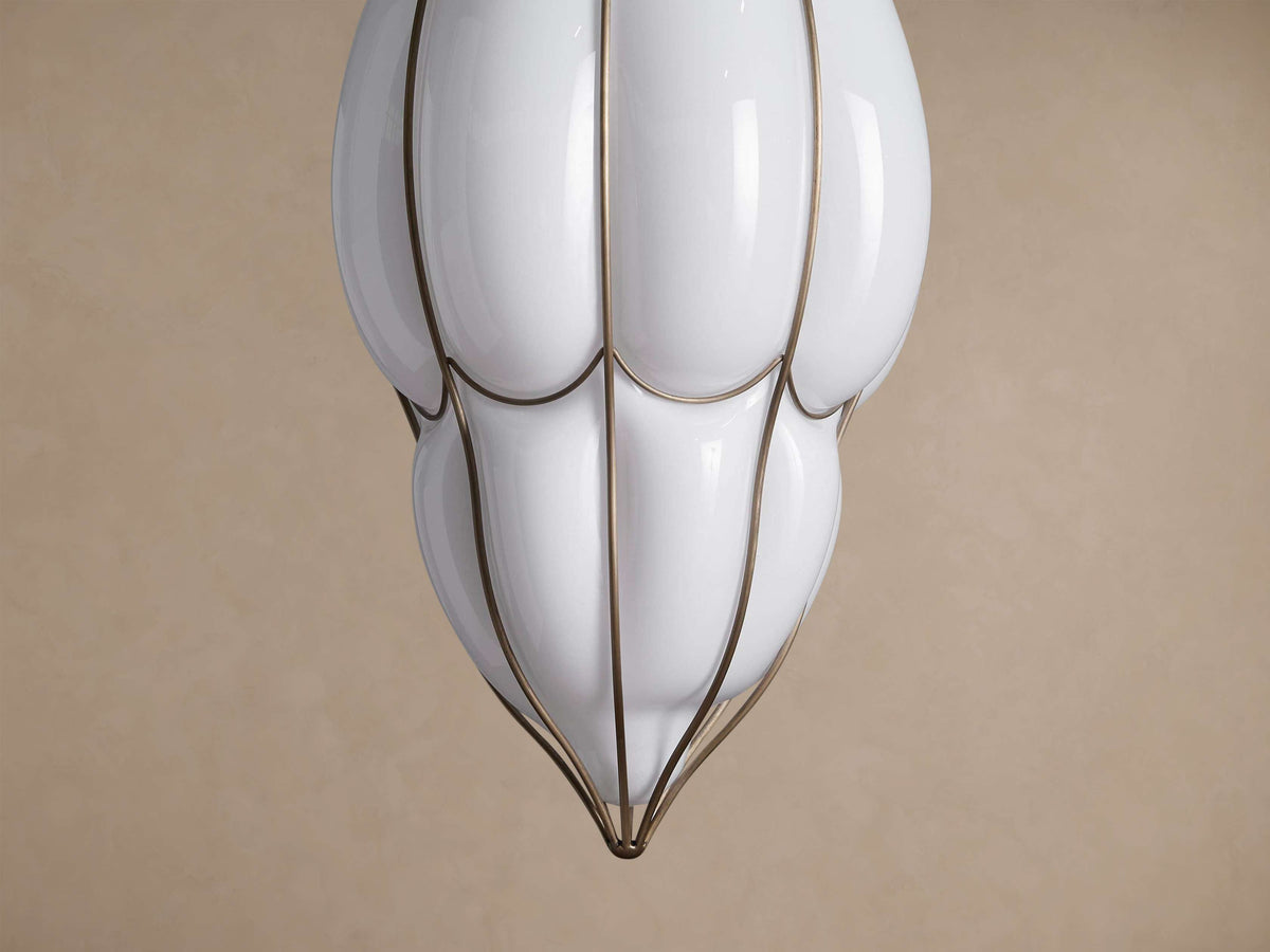 Milk Glass Lantern Pendant Light for Stairwell Entry & Kitchen Island | 20.5 Inch Tall Brass Cage Chain Casalola Lights
