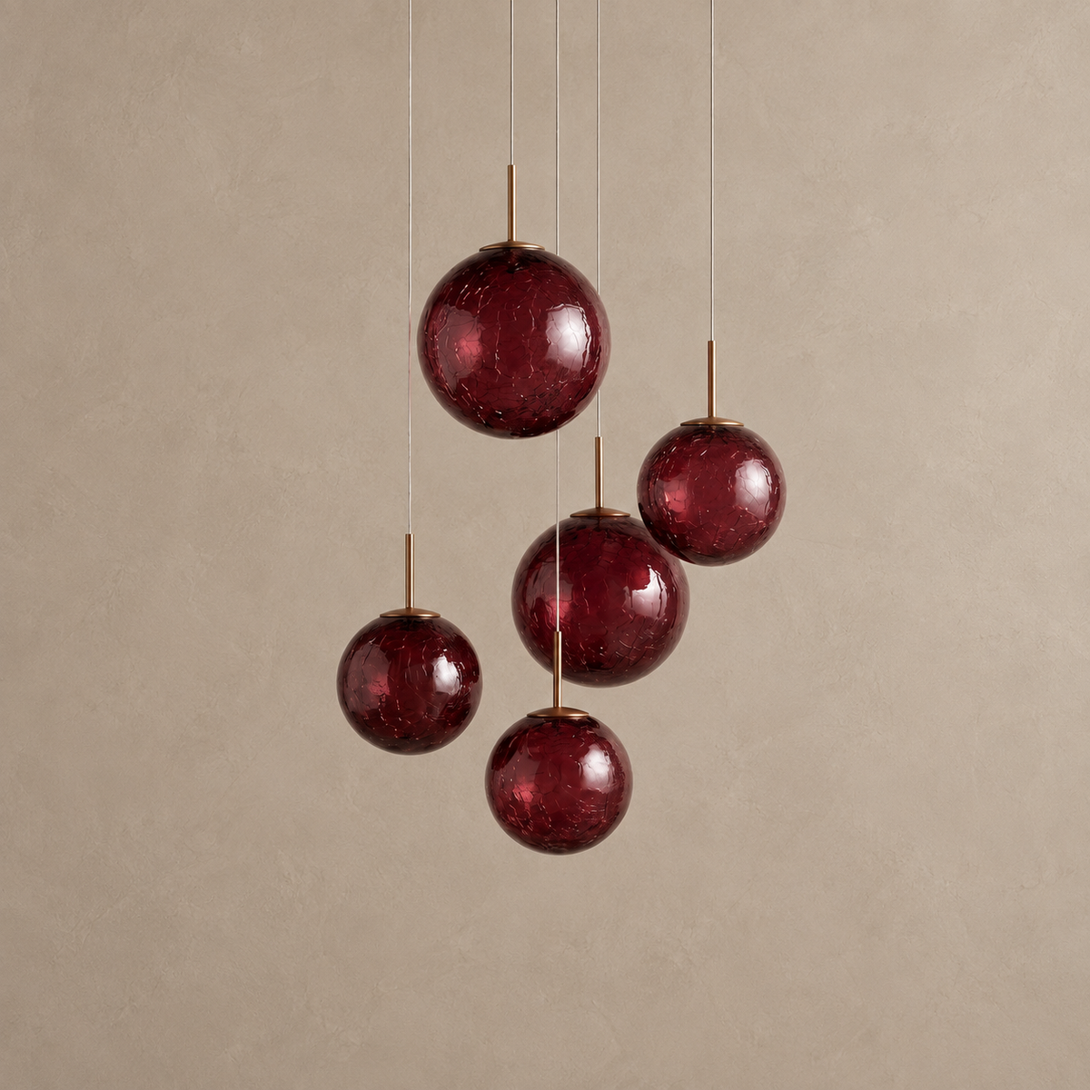 Five Light Glass Pendant Clear Burgundy or Green | Suspended Color on a Brass Frame Stairwell Casalola Lights Luxury