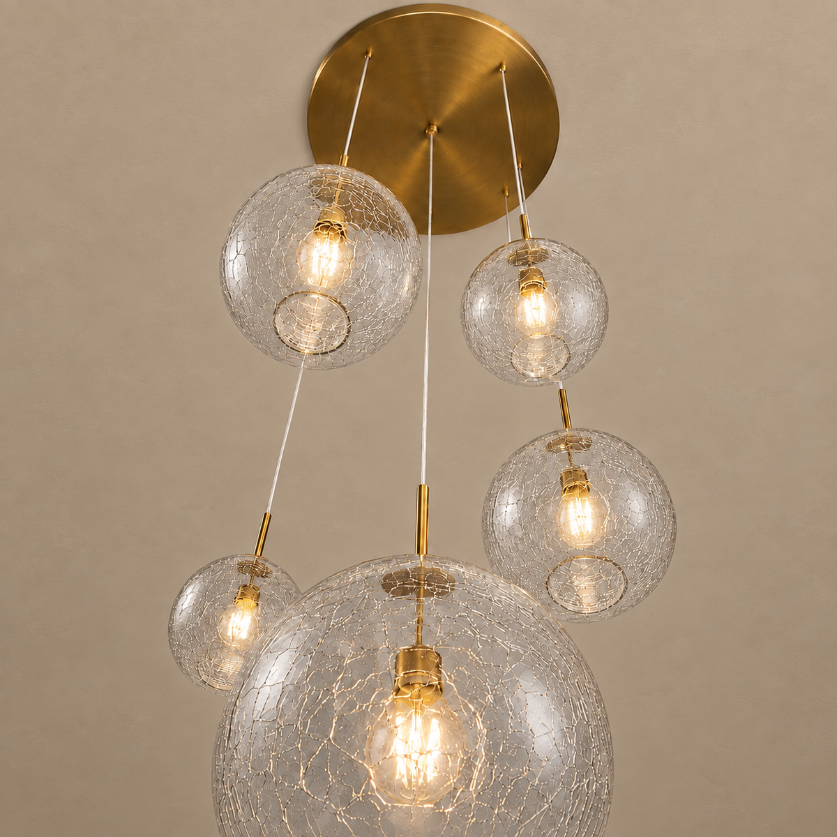 Five Light Glass Pendant Clear Burgundy or Green | Suspended Color on a Brass Frame Stairwell Casalola Lights Luxury
