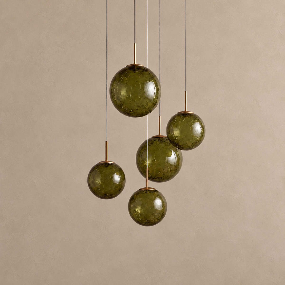 Five Light Glass Pendant Clear Burgundy or Green | Suspended Color on a Brass Frame Stairwell Casalola Lights Luxury