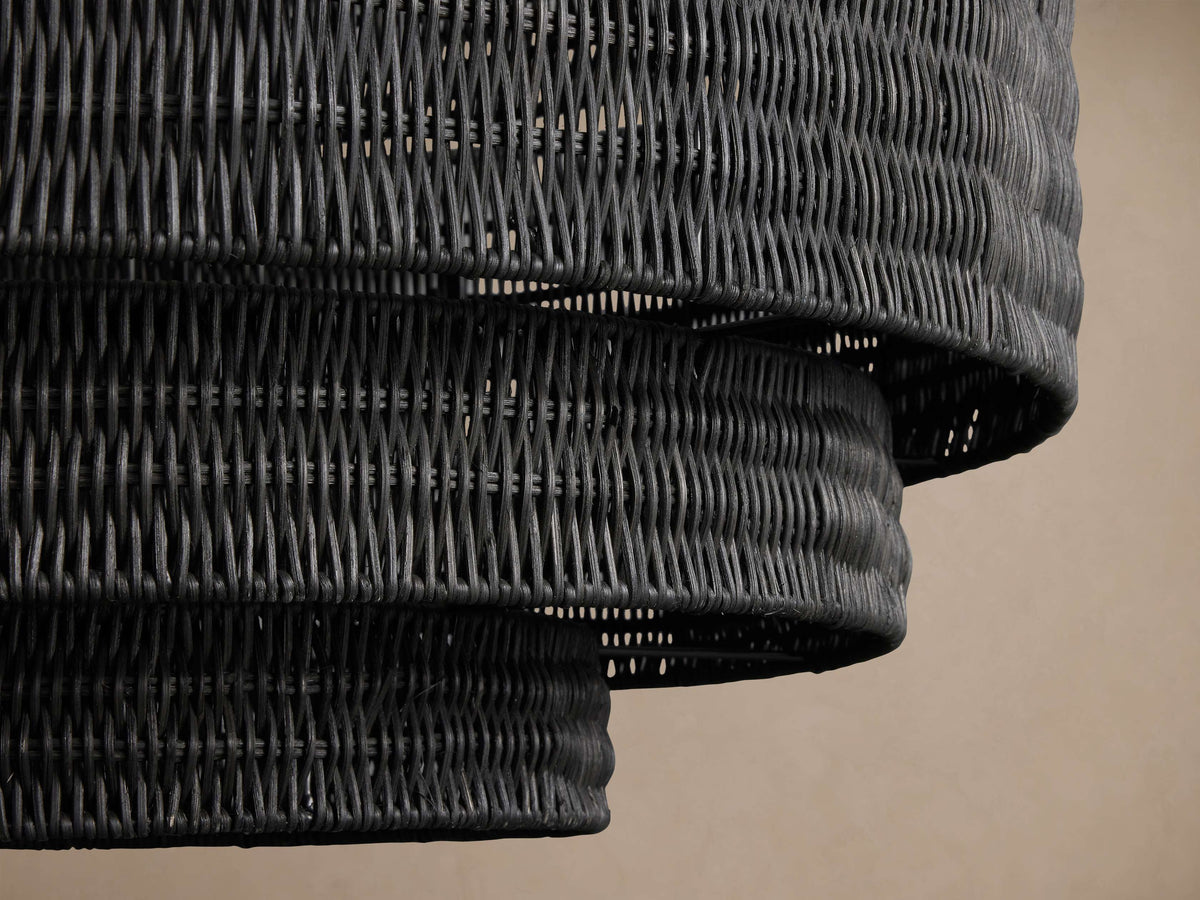Black Rattan Chandelier Tiered Woven Drum | Modern Boho Light Fixture for a Dining Room Two Sizes Casalola Lights