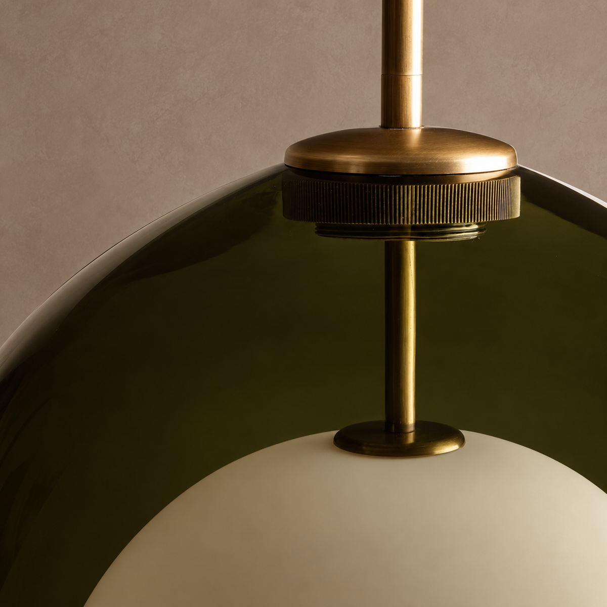 Green Glass Globe Pendant Brass | White Core Spreads the Light so Glows Entrance or Row Casalola Lights Luxury Lamps
