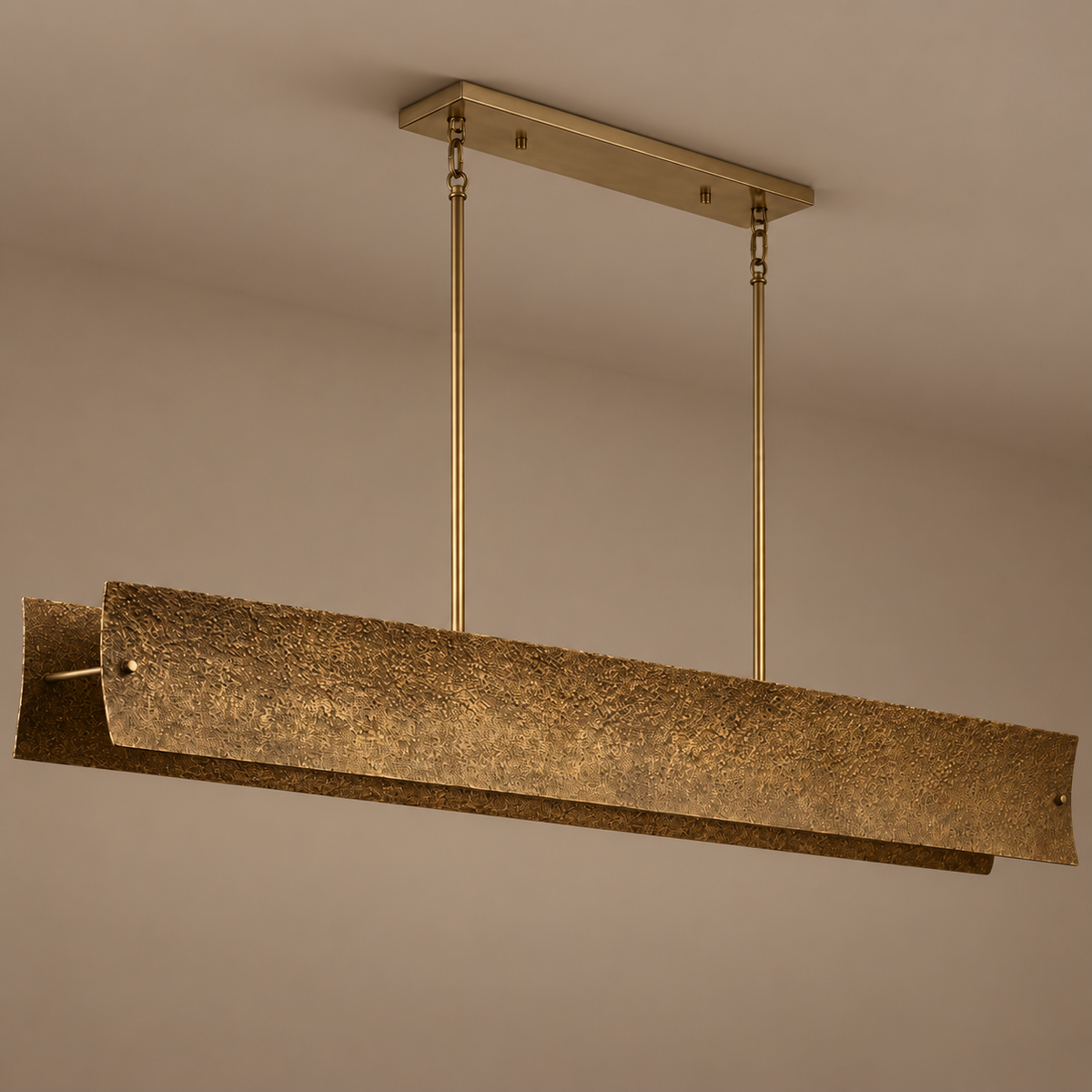 Cast Copper Linear Chandelier | Light Grazes the Cratered Relief Dimmable Two Long Sizes Brutalist Casalola Lights