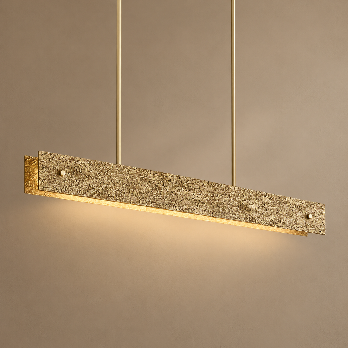 Cast Copper Linear Chandelier | Light Grazes the Cratered Relief Dimmable Two Long Sizes Brutalist Casalola Lights