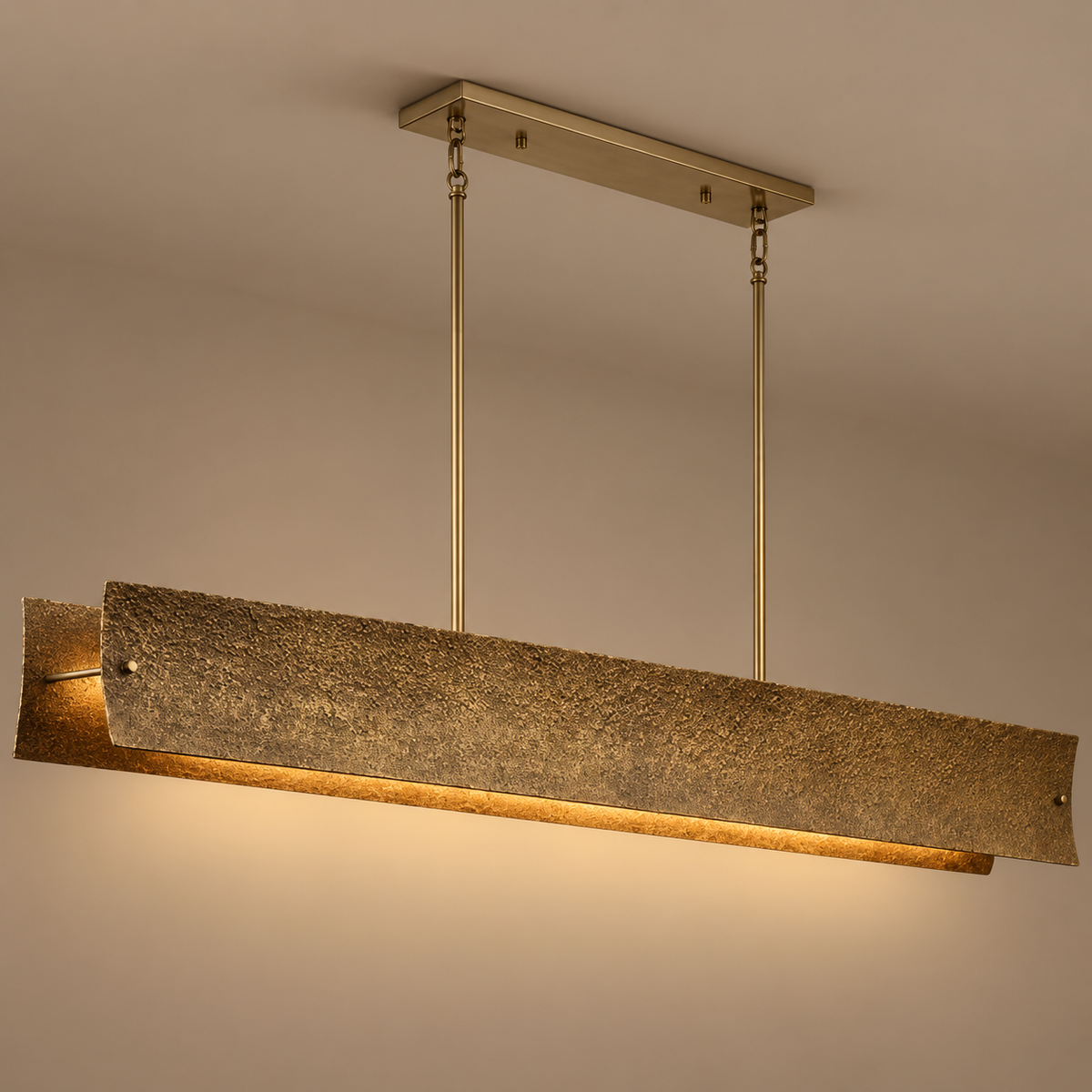 Cast Copper Linear Chandelier | Light Grazes the Cratered Relief Dimmable Two Long Sizes Brutalist Casalola Lights