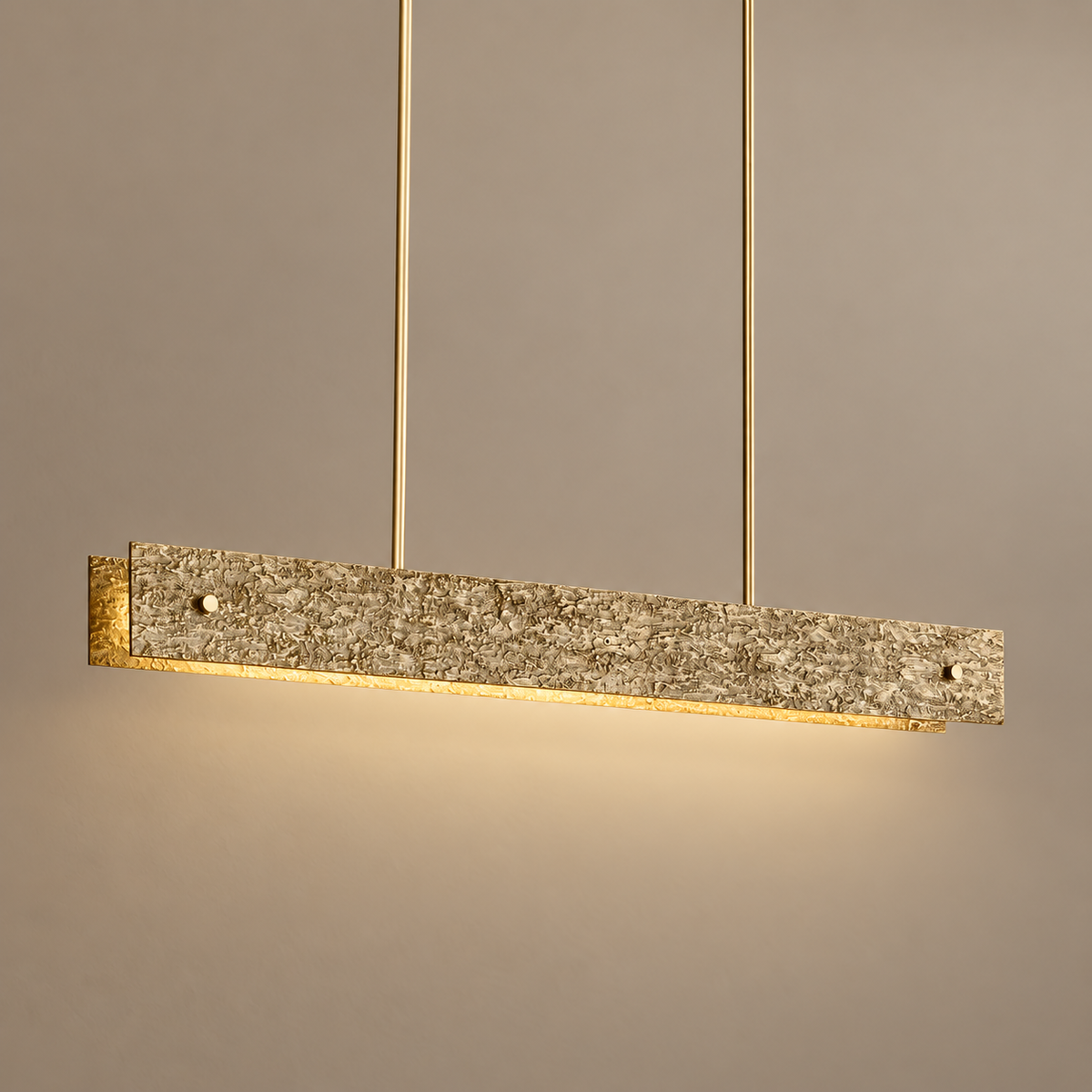 Cast Copper Linear Chandelier | Light Grazes the Cratered Relief Dimmable Two Long Sizes Brutalist Casalola Lights
