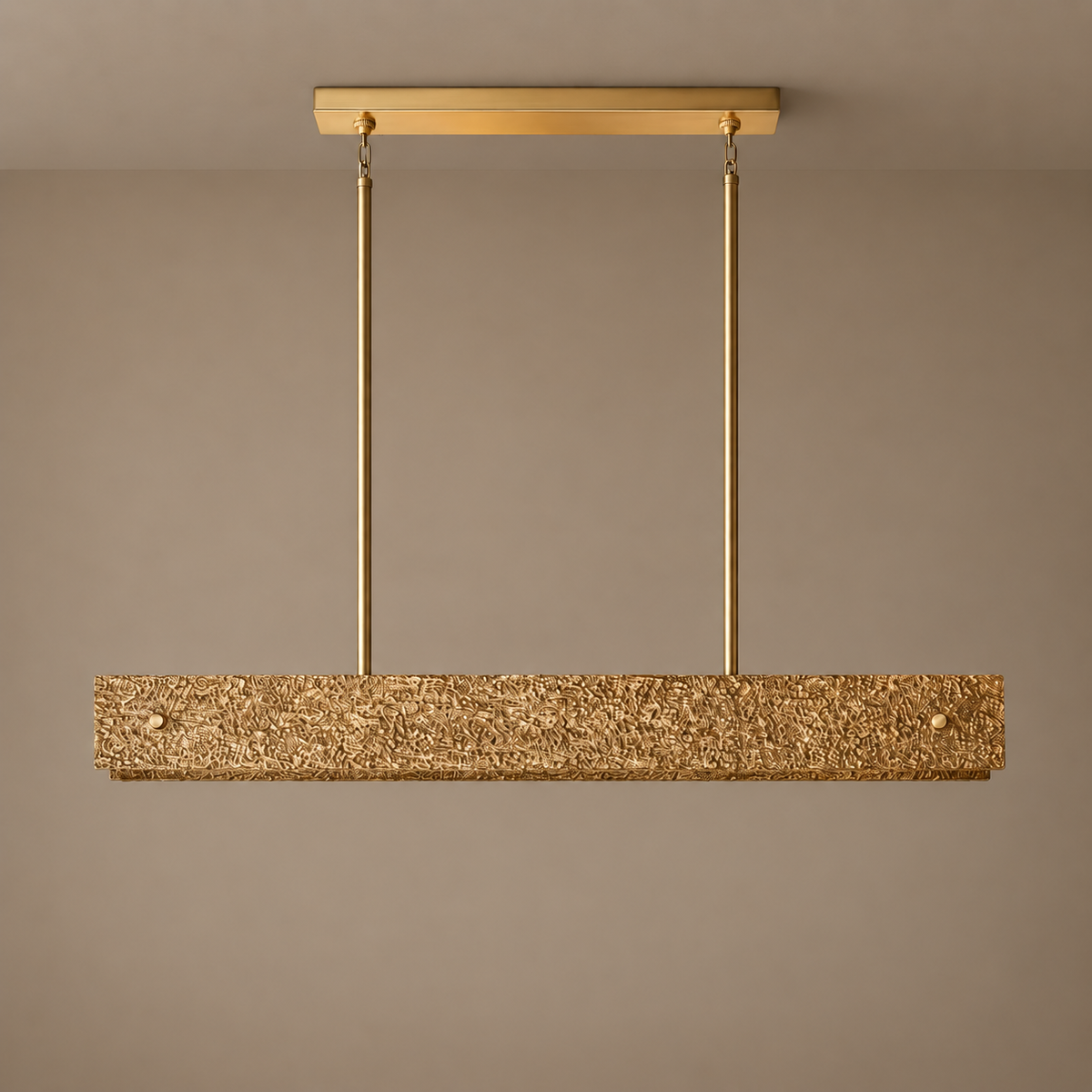 Cast Copper Linear Chandelier | Light Grazes the Cratered Relief Dimmable Two Long Sizes Brutalist Casalola Lights
