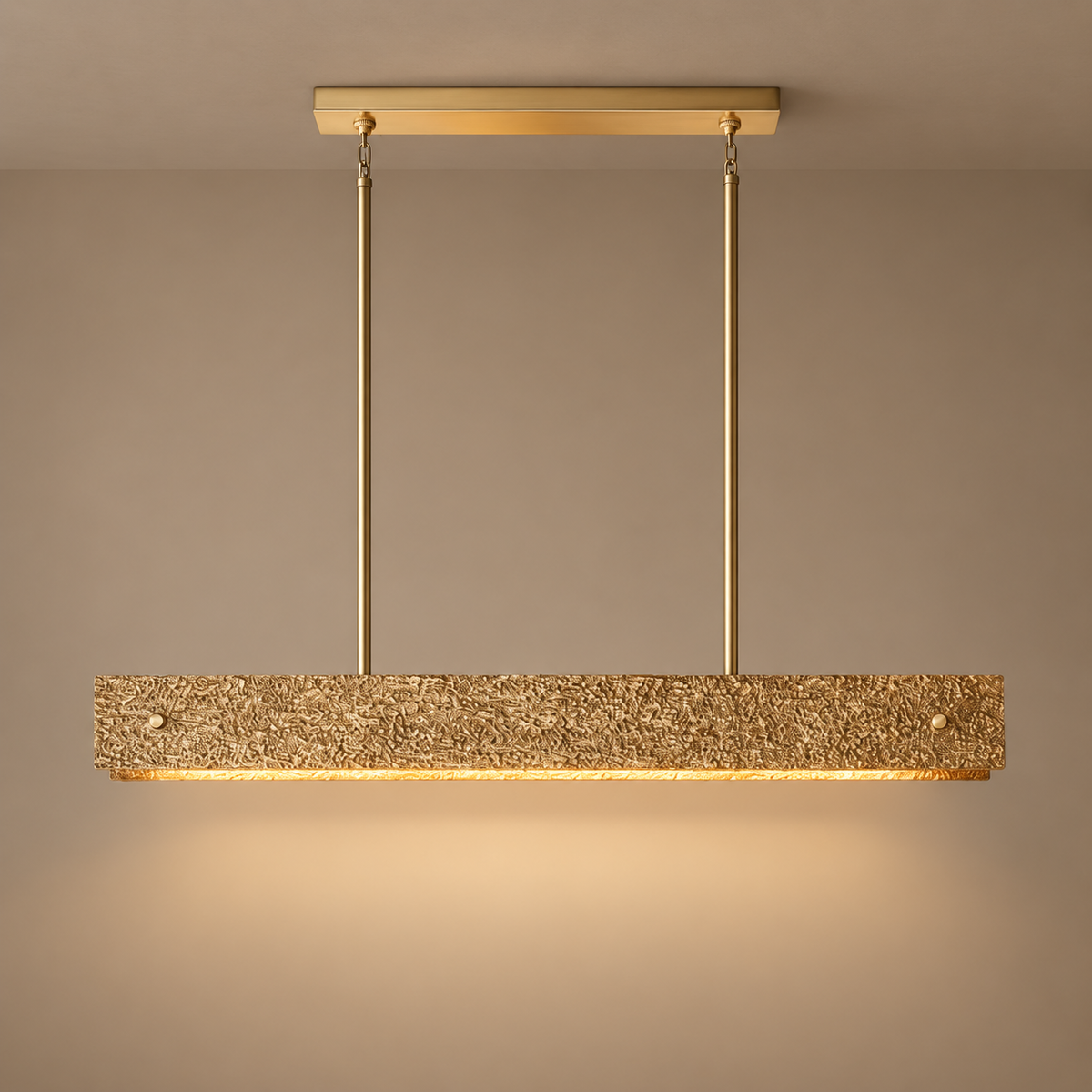 Cast Copper Linear Chandelier | Light Grazes the Cratered Relief Dimmable Two Long Sizes Brutalist Casalola Lights