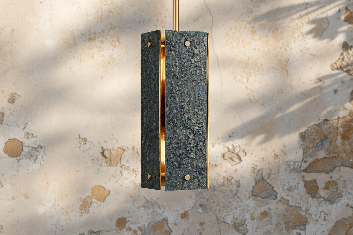 Green Cast Brass Pendant Light | Textured Sculptural Shade in a Row Over Kitchen Island or Hallway Casalola Lights