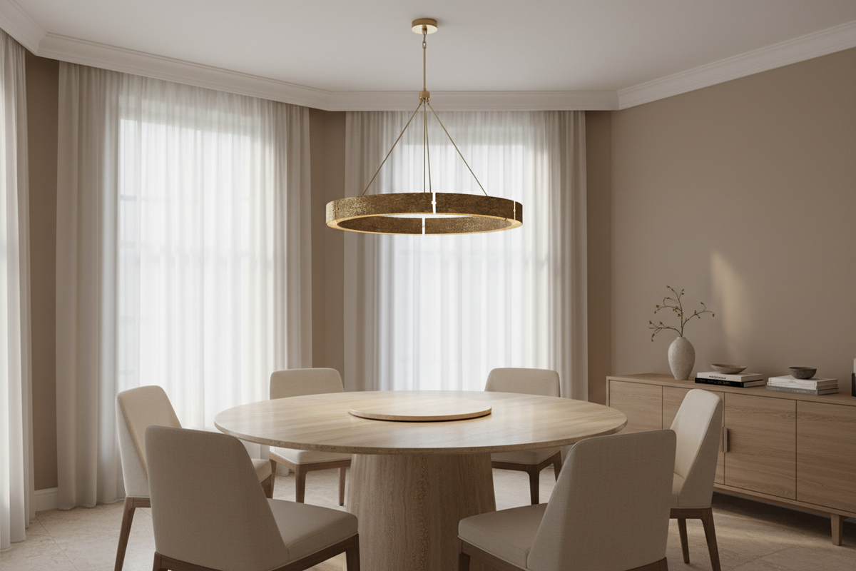 Cast Copper Ring Chandelier Gold or Silver | Downlight Over a Round Dining Table Custom Rod Length Casalola Lights