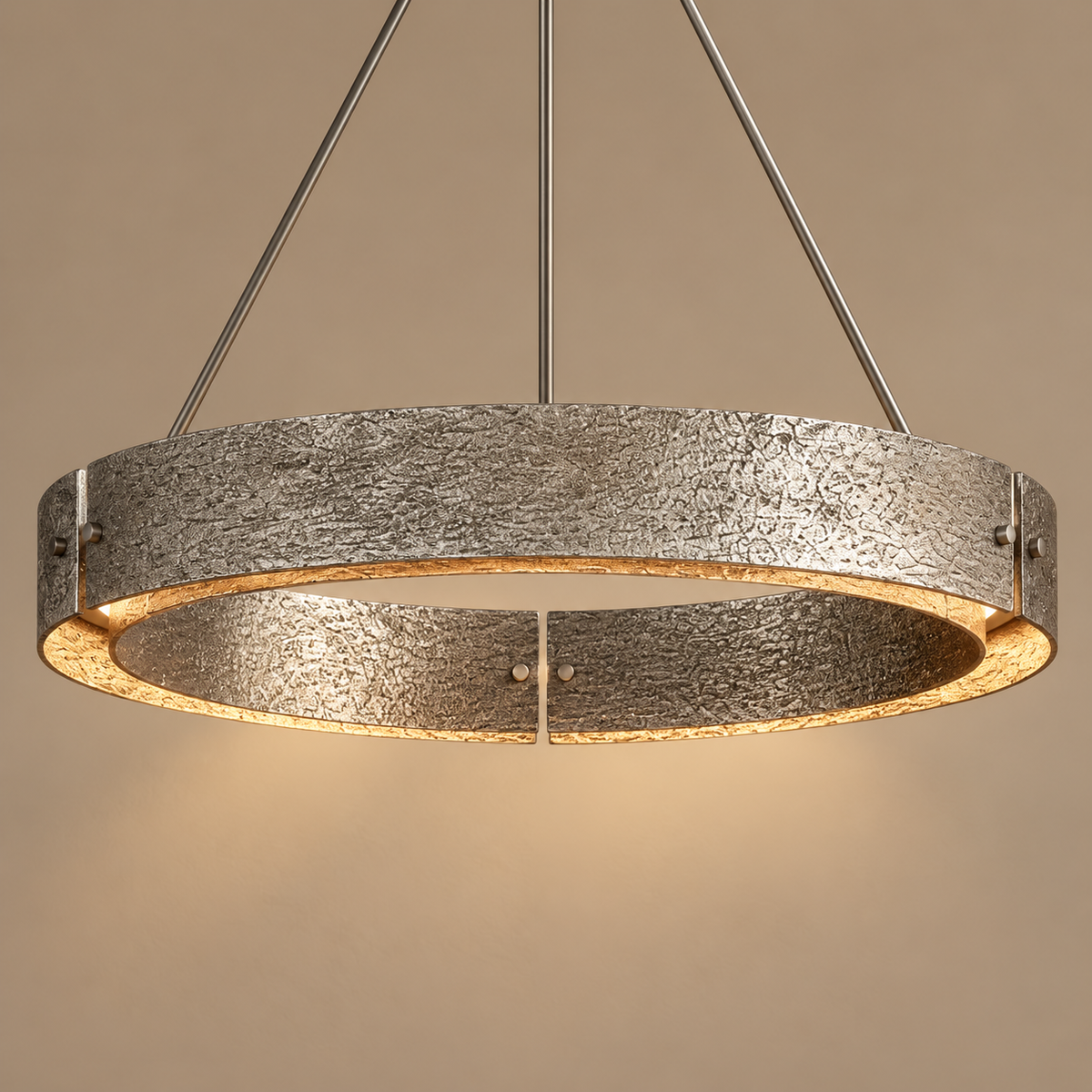 Cast Copper Ring Chandelier Gold or Silver | Downlight Over a Round Dining Table Custom Rod Length Casalola Lights