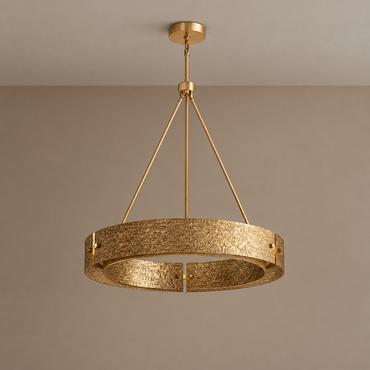 Cast Copper Ring Chandelier Gold or Silver | Downlight Over a Round Dining Table Custom Rod Length Casalola Lights